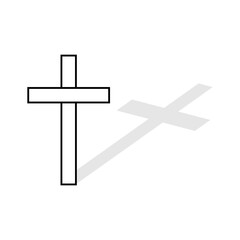 A cross drawn with a thin black line with a shadow. Vector illustration