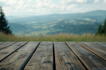 Wooden top table with summer landscape