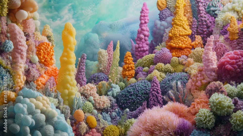 Aufkleber Colorful bacterial forms create an intricate texture landscape resembling underwater corals in a vibrant environment. Generative AI