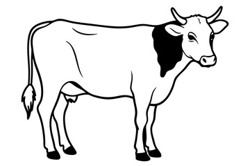cattle silhouette line art vector illustration with a white background