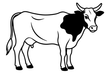 cattle silhouette line art vector illustration with a white background