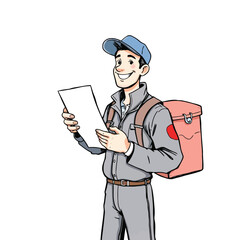 A smiling young delivery man Cartoon Vector Illustration isolated on a white background