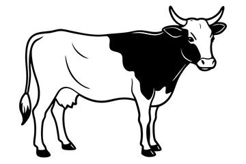cattle silhouette line art vector illustration with a white background
