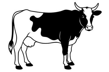 cattle silhouette line art vector illustration with a white background