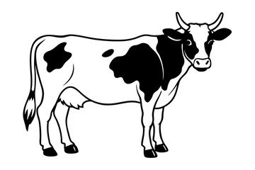 cattle silhouette line art vector illustration with a white background