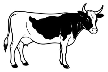 cattle silhouette line art vector illustration with a white background