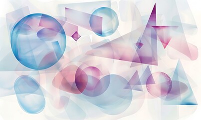 Ellipses, triangles, and squares drift gently in a gradient of blues and purples, evoking tranquility