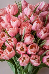 Obraz premium Pink tulip bouquet showcasing a vibrant arrangement of blooming flowers in a simple setting capturing the beauty of nature and springtime elegance