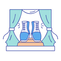 tap shoes on stage vector icon, dance day vector illustration - simple illustration of tap shoes on stage perfect for logos, and dance day-themed designs.