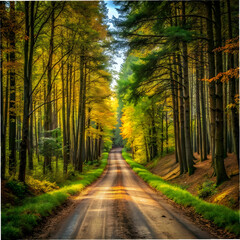 Fototapeta premium dirt road cutting through forest
