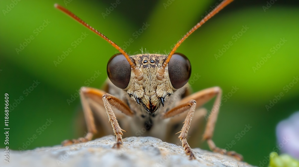 Poster Macro CloseUp of Insect Face with Detailed Features and Green Background : Generative AI