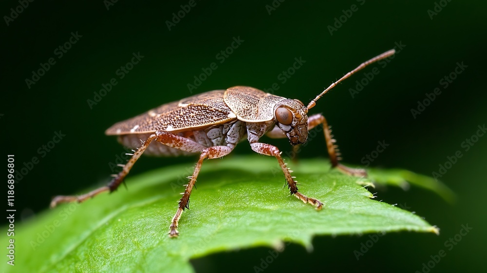 Poster closeup of brown insect on leaf macro focus in natural habitat : generative ai