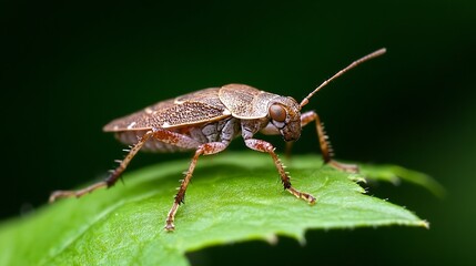 Fototapeta premium Closeup of Brown Insect on Leaf Macro Focus in Natural Habitat : Generative AI