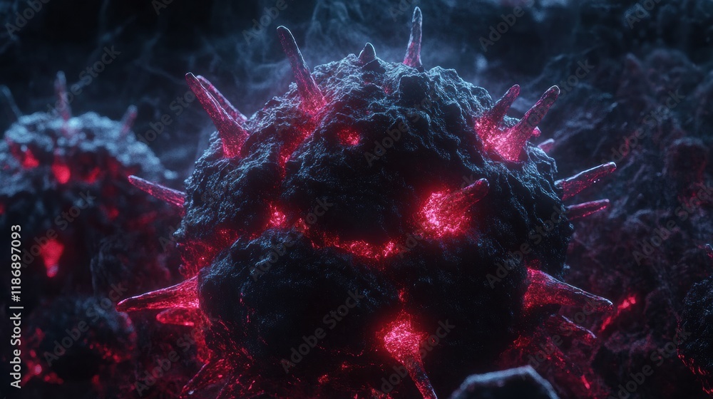 Aufkleber stunning 3d visualization of virus structure showcasing intricate capsid and glowing spikes with rna