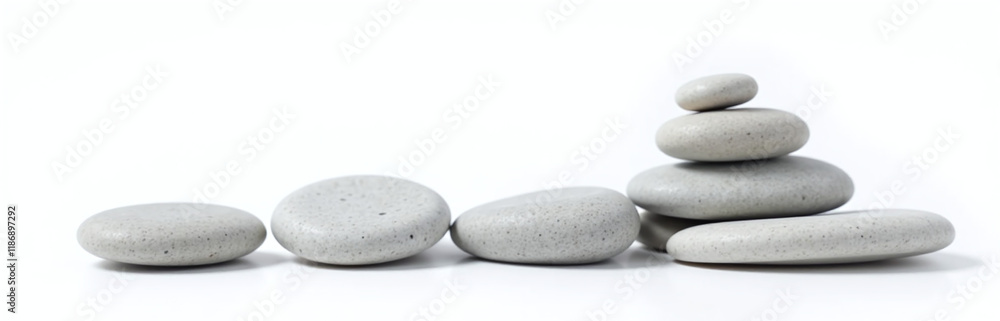 Poster a serene image featuring isolated stones made of stone placed on a white background evokes feelings 
