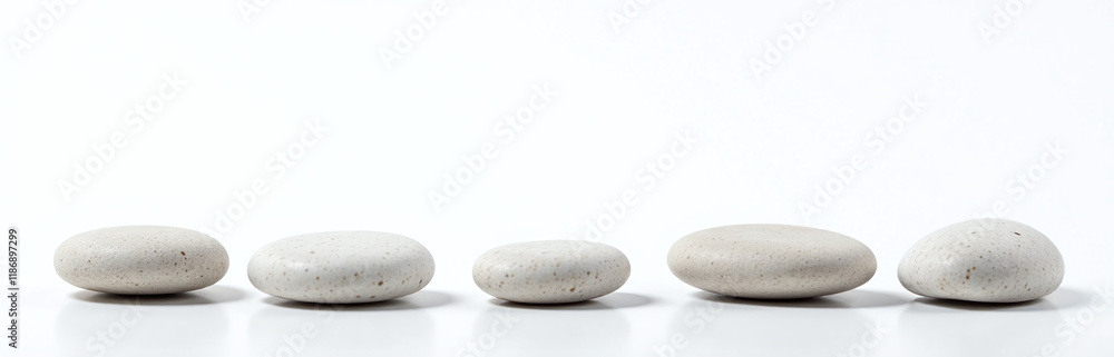 Poster a serene image featuring isolated stones made of stone placed on a white background evokes feelings 