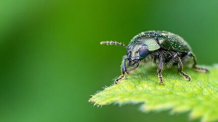 Closeup of Green Beetle on Leaf with Detailed Insect Texture : Generative AI