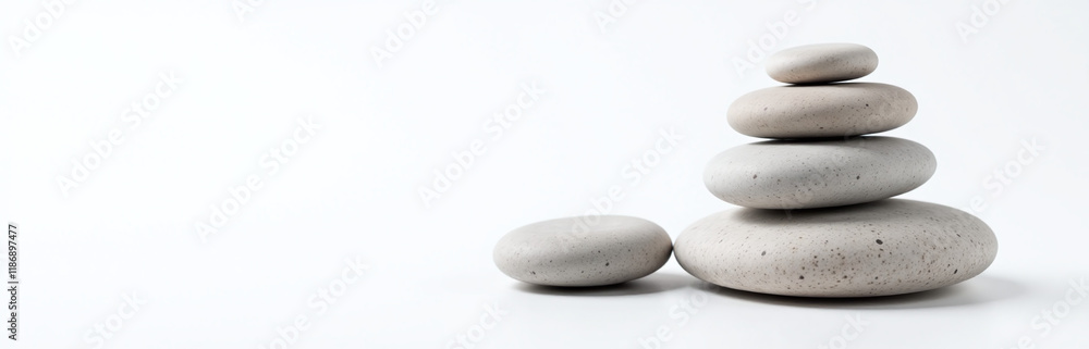 Poster a serene image featuring isolated stones made of stone placed on a white background evokes feelings 