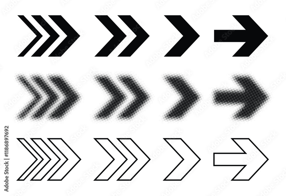 Poster black halftone arrow icon vector graphic swipe symbol icons design elements illustration set isolate