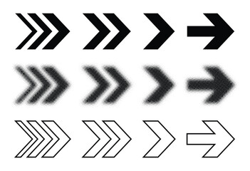 Black halftone arrow icon vector graphic swipe symbol icons design elements illustration set isolated in white background
