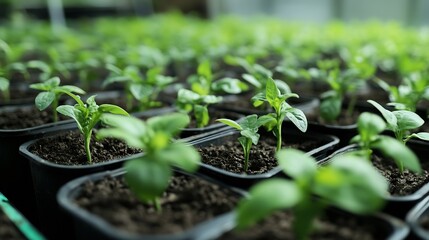 Young Seedlings Growing in Plant Nursery Trays : Generative AI