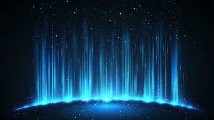 Abstract scene elegant blue light lines on dark background with lighting effect and sparkle. Vector illustration.