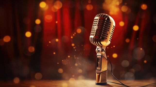 The Crooner's Microphone: Vintage Mic on Stage for Concert Performances, Music Shows, and Audio Systems for That Old-Time Sound and Big Money Gigs
