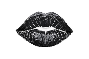 A striking close-up of black-and-white lips, highlighting textured details and contrasts for an edgy, bold statement, isolated on a transparent background