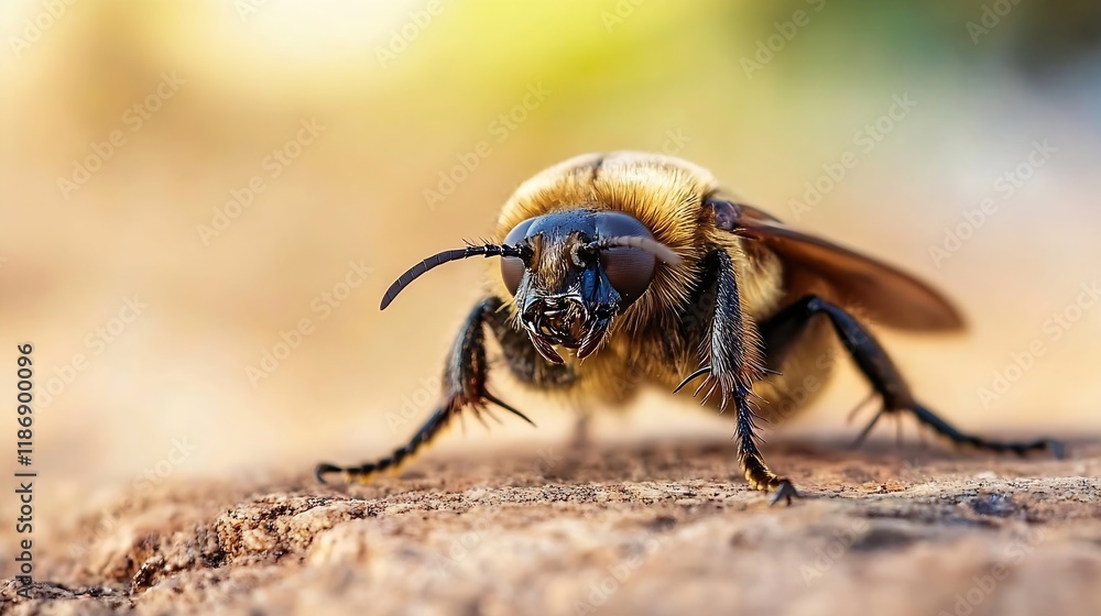 Poster closeup of a bee in natural habitat exhibiting pollination behavior : generative ai