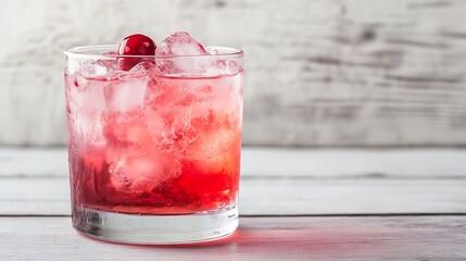 Refreshing Cranberry Mocktail with Ice in Clear Glass on Rustic White Background : Generative AI