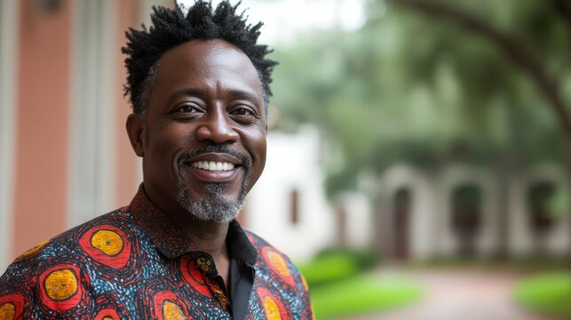 A joyful man with a wide, content smile, highlighting his positive energy and enthusiasm, perfect for portraying success, happiness, and confidence.