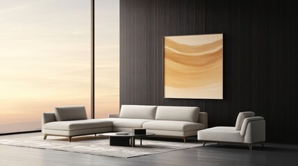 Contemporary Living Room Interior with Plush Sofa - 3D Rendering