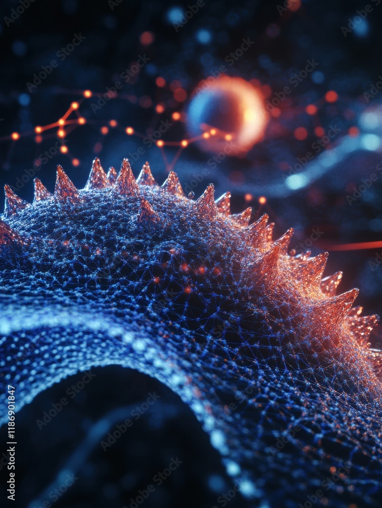 Fototapete detailed 3d visualization of a virus structure showcasing capsid and glowing molecular components. g