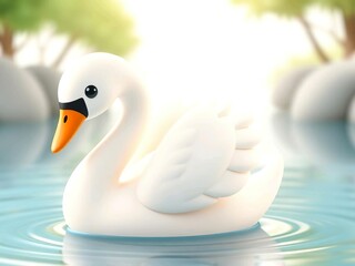 Obraz premium Happy cute swan 3d cartoon rendering illustration