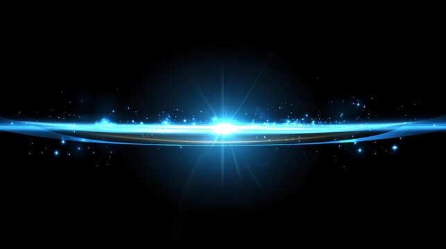 Abstract scene elegant blue light lines on dark background with lighting effect and sparkle. Vector illustration.