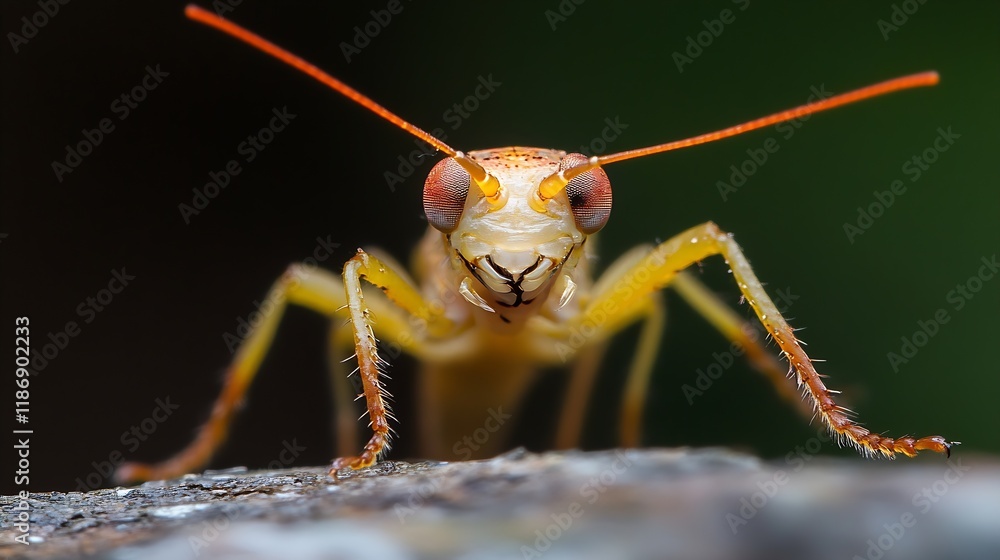 Poster redeyed insect front view closeup with vibrant background in nature : generative ai