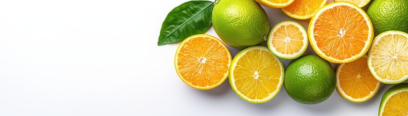 A vibrant assortment of fresh oranges and limes, showcasing their bright colors and textures, perfect for a healthy lifestyle or culinary inspiration.