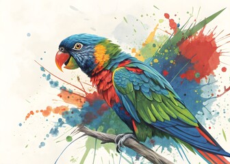 Obraz premium Vibrant Rainbow Lorikeet Bird Painting Colorful Splash Art Tropical Wildlife