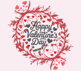 Perfect for Valentines Day and wedding. Floral vector illustration. Valentines Day Party Design. Vector template of invitation, poster or greeting card.
