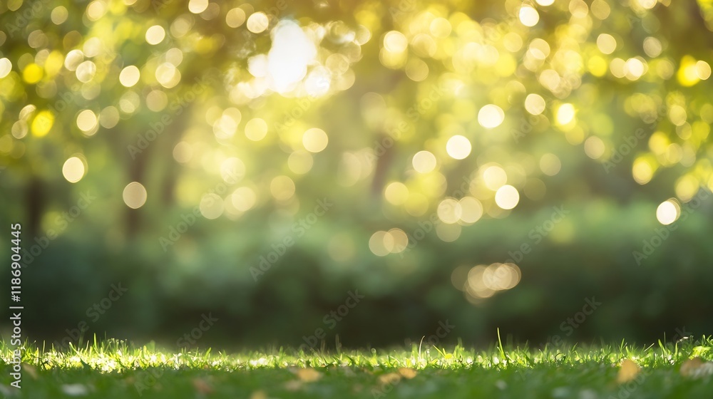 Poster sunlit greenery with bokeh effect in a lush forest park outdoors : generative ai