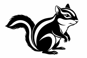 chipmunk silhouette line art vector illustration with a white background