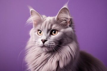Portrait of a cute nebelung cat isolated in soft purple background