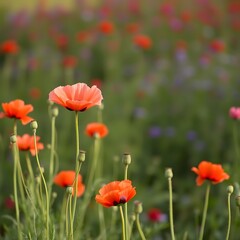 Fototapeta premium Orange poppies blooming in a field.