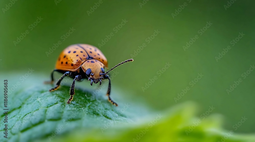 Poster Closeup of Colorful Ladybug on Leaf Detailed View in Natural Setting : Generative AI