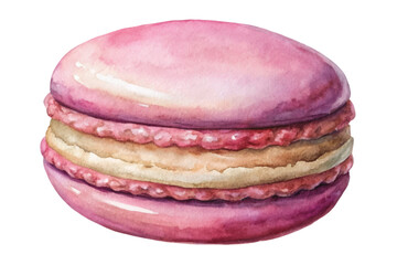 Pink macaron illustration, watercolor style, delicious dessert, sweet treat, gourmet pastry, food art.