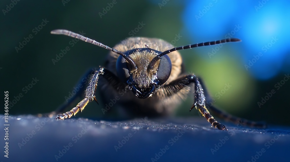 Poster closeup macro photography of wasp insect with detailed focus on antennae and legs : generative ai