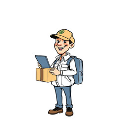 A smiling young delivery man Cartoon Vector Illustration isolated on a white background