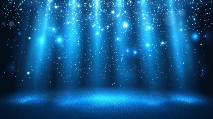 Abstract scene elegant blue light lines on dark background with lighting effect and sparkle. Vector illustration.