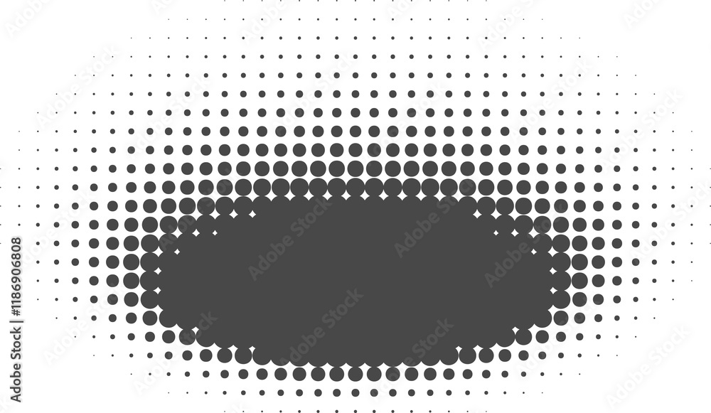 Poster dotted halftone abstract shape. blurred shadow. graphic element, circular organic blob with gradatio