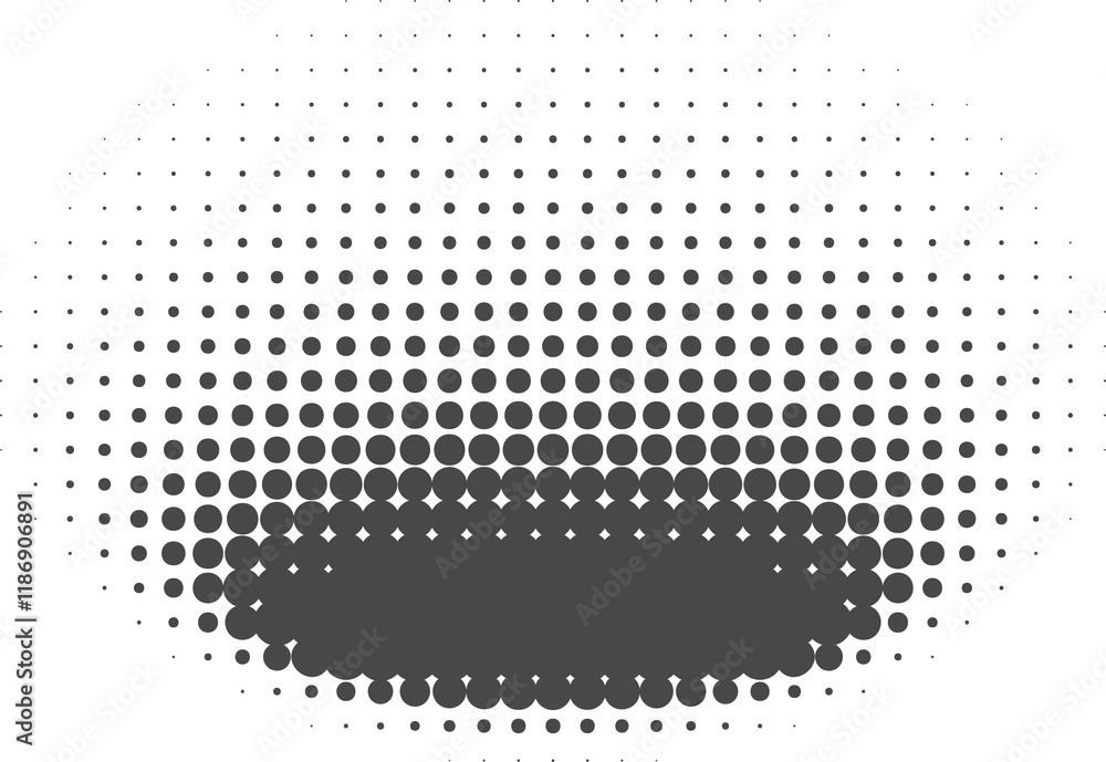 Poster dotted halftone abstract shape. blurred shadow. graphic element, circular organic blob with gradatio